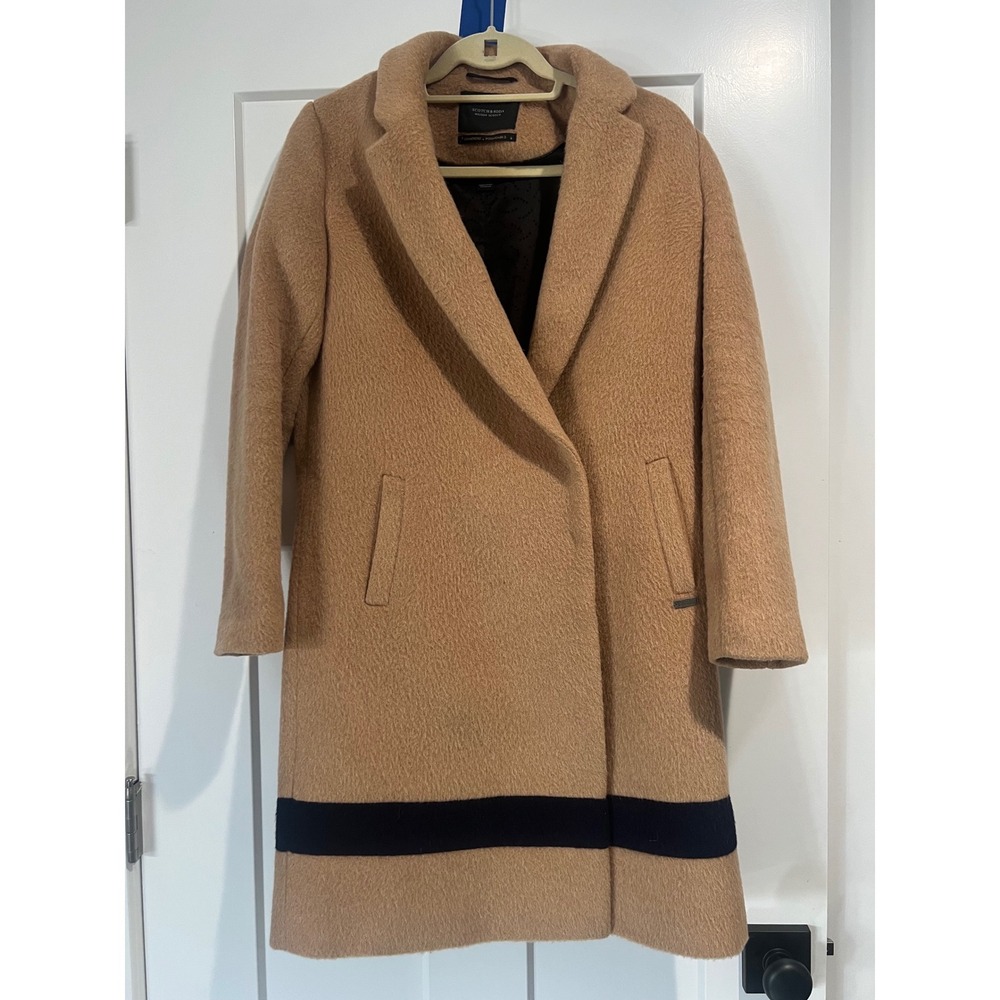 Scotch & Soda Maison Scotch Camel Wool Blend Stripe Hem‎ Overcoat Womens XS